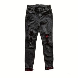 Judy Blue Black Buffalo Plaid Peek-A-Boo Skinny Fit Jeans Size 5/27